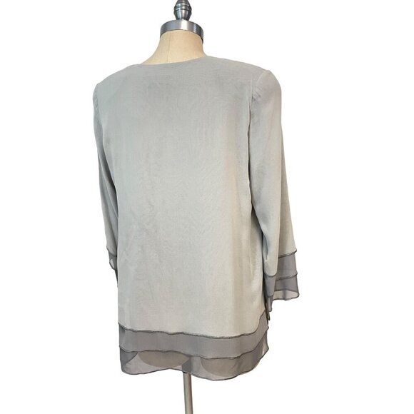 Paul Cormack New York Vintage Gray Silver Button front Silk Top Medium - Picture 3 of 4